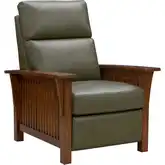 Kade Manual Push-Through-the-Arms Recliner in Oasis Olive Green Top-Grain Leather & Wood
